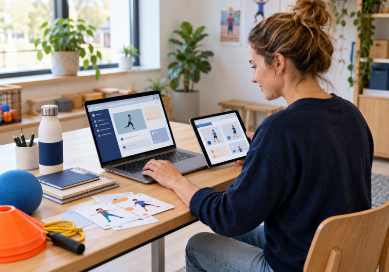 Een professional bekijkt spelinstructies op laptop en tablet
